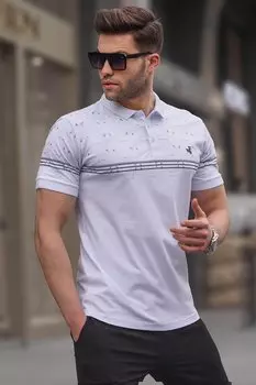 Белая мужская футболка поло 6077 MADMEXT