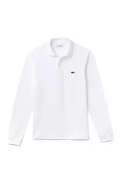Белая мужская футболка-поло slim fit с длинным рукавом Lacoste
