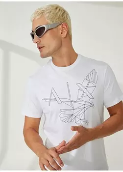 Белая мужская футболка с круглым вырезом и принтом Armani Exchange