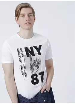 Белая мужская футболка с круглым вырезом и принтом Aeropostale