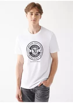 Белая мужская футболка с круглым вырезом и принтом Mavi