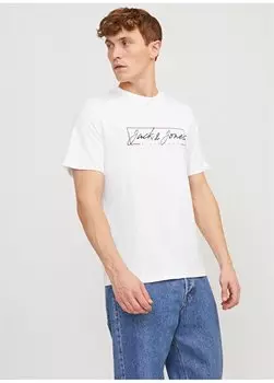 Белая мужская футболка с круглым вырезом JJZURI TEE SS CREW NECK LN Jack & Jones, белый
