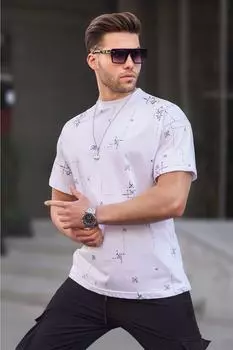 Белая мужская футболка с круглым вырезом с принтом Madmext, белый