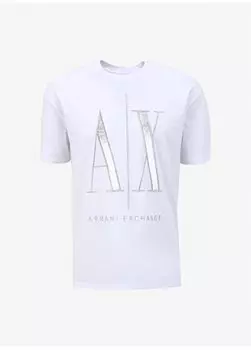Белая мужская футболка с круглым вырезом с принтом 8NZTPQ ZJH4Z 1100 Armani Exchange, белый