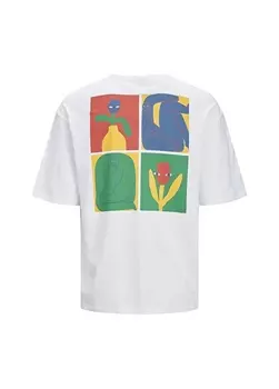 Белая мужская футболка с круглым вырезом с принтом Jack & Jones