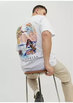 Белая мужская футболка с круглым вырезом с принтом Jack & Jones