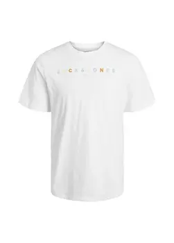Белая мужская футболка с круглым вырезом с принтом Jack & Jones