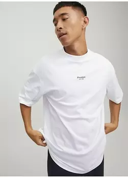 Белая мужская футболка с круглым вырезом с принтом Jack & Jones