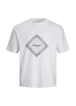 Белая мужская футболка с круглым вырезом с принтом Jack & Jones