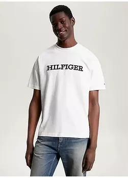 Белая мужская футболка с круглым вырезом Tommy Hilfiger