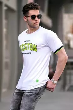 Белая мужская футболка с принтом 4593 MADMEXT