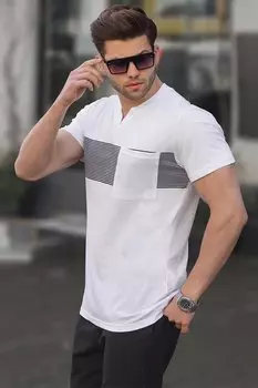 Белая мужская футболка стандартного кроя с карманами 6094 MADMEXT