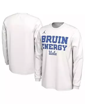 Белая мужская и женская футболка с длинным рукавом UCLA Bruins 2024 On-Court Bench Energy Jordan, белый