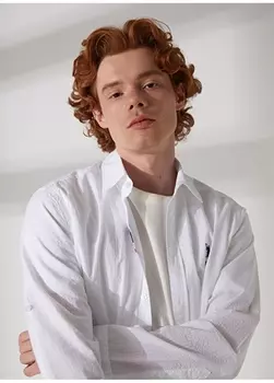 Белая мужская рубашка с воротником на пуговицах стандартного кроя U.S. Polo Assn.