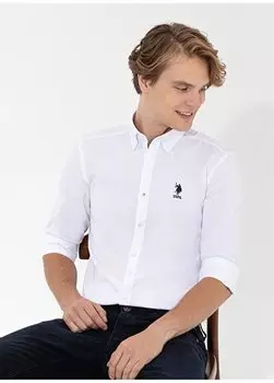 Белая мужская рубашка с воротником на пуговицах Slim Fit GOX022K U.S. Polo Assn., белый
