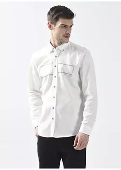 Белая мужская рубашка с воротником на пуговицах и принтом НАПИСАТЬ Pierre Cardin, белый