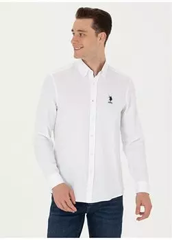 Белая мужская рубашка с воротником на пуговицах Slim Fit GOX023K U.S. Polo Assn., белый