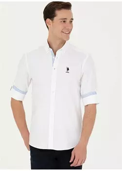 Белая мужская рубашка с воротником на пуговицах стандартного кроя U.S. Polo Assn.