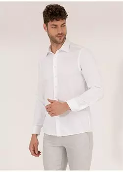 Белая мужская рубашка Slim Fit с классическим воротником Добби MELON Pierre Cardin, белый