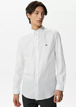 Белая мужская рубашка slim fit с воротником на пуговицах Lacoste