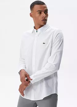 Белая мужская рубашка slim fit с воротником на пуговицах Lacoste