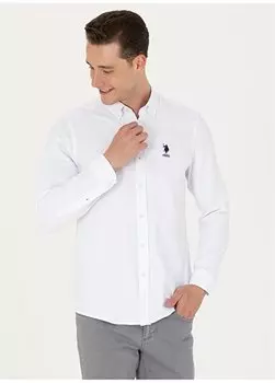Белая мужская рубашка Slim Fit с воротником на пуговицах NOVA023K U.S. Polo Assn., белый