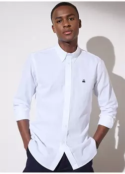 Белая мужская рубашка узкого кроя Brooks Brothers