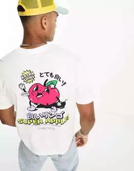 Белая непринужденная футболка Jack & Jones Originals с вишнёвым принтом на спине