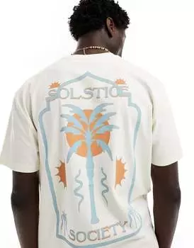 Белая непринужденная футболка с принтом Solstice Society на спине ASOS