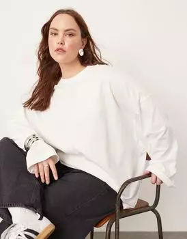 Белая объемная футболка премиум-класса с длинными рукавами ASOS EDITION Curve