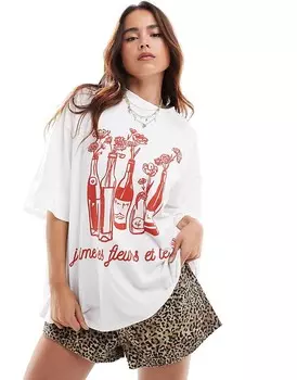 Белая объемная футболка с изображением цветов и вина ASOS DESIGN