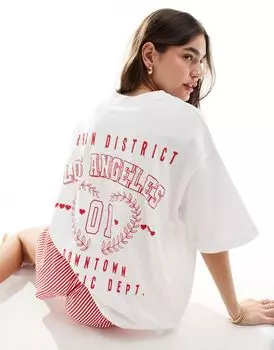 Белая объемная футболка с изображением городского района Лос-Анджелеса ASOS DESIGN