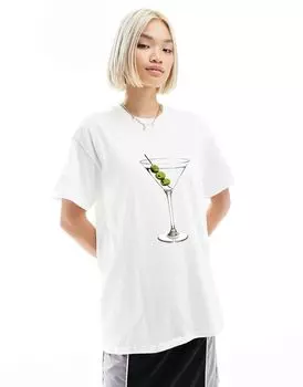 Белая объемная футболка с изображением напитка мартини ASOS DESIGN