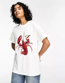 Белая объемная футболка с изображением омара и мартини ASOS DESIGN