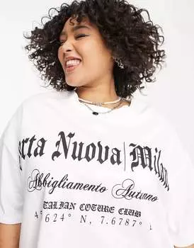 Белая объемная футболка-тяжеловес с готическим миланским рисунком ASOS DESIGN Curve