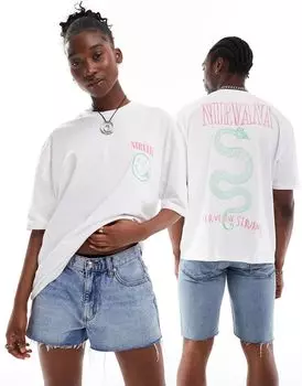 Белая объемная футболка унисекс с лицензией ASOS DESIGN с графическим принтом Nirvana