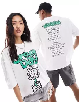 Белая объемная футболка унисекс с лицензией ASOS DESIGN с графикой альбома Green Day