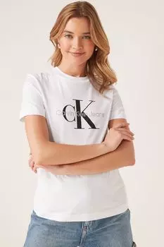 Белая однотонная футболка обычного кроя с монограммой Calvin Klein Jeans, белый