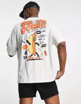 Белая оверсайз-футболка ASOS DESIGN с принтом \"хот-дог\" на спине и груди ASOS DESIGN