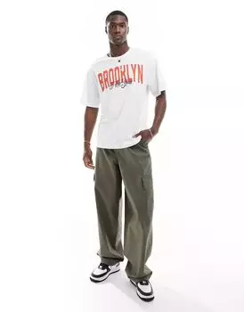 Белая оверсайз-футболка Jack & Jones с принтом Brooklyn на груди