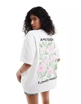 Белая оверсайз-футболка с абстрактным цветочным рисунком ASOS DESIGN