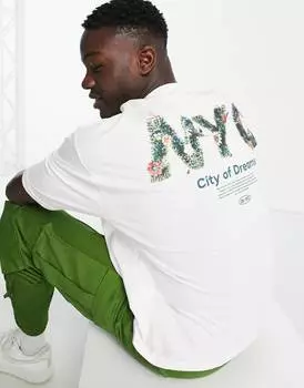 Белая оверсайз-футболка с цветочным принтом NYC на спине ASOS DESIGN