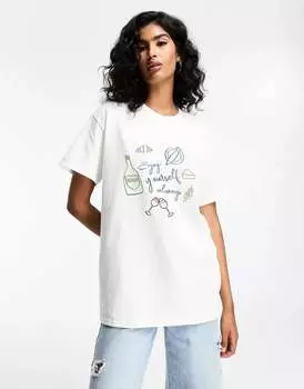 Белая оверсайз-футболка с графическим принтом «Наслаждайся» ASOS