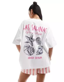 Белая оверсайз-футболка с графическим принтом ракушек Ibiza ASOS DESIGN