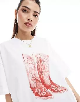 Белая оверсайз-футболка с изображением ковбойских сапог ASOS DESIGN