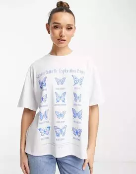Белая оверсайз-футболка с плотным графическим принтом в виде бабочки ASOS