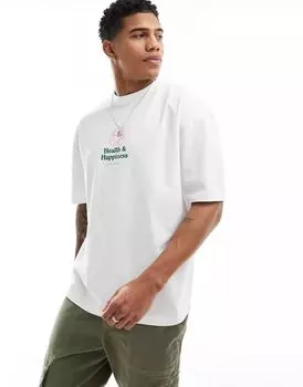 Белая оверсайз-футболка с принтом на груди ASOS