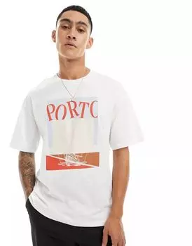 Белая оверсайз-футболка с принтом яхты Jack & Jones