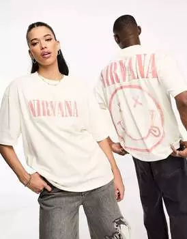 Белая оверсайз-футболка унисекс с лицензией и графикой Nirvana ASOS
