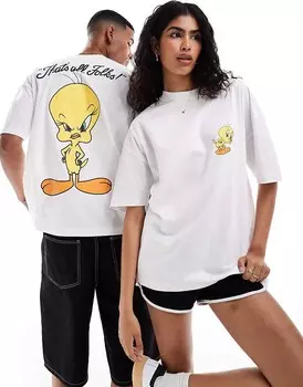 Белая оверсайз-футболка унисекс с принтом Looney Tunes Tweetie Pie ASOS DESIGN